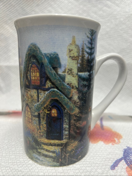 Thomas Kinkade Other - Thomas Kinkade Winter Cottage Mug - Blue, White, Gold